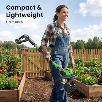 Etoolab 20V Cordless Electric Tiller, 9 in Width, 6.6 in Depth Rototiller - color: Green