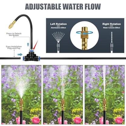 100ft Drip Irrigation System, Automatic Garden Watering System with 25 Adjustable Sprinkler Nozzles, Irrigation Hose Kit for Yard, Lawn, Plants, Atomizing System