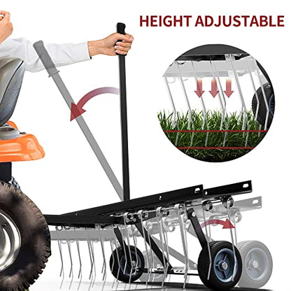 YITAMOTOR 40" Tow Behind Pine Needles Rake with 20 Spring Steel Tines