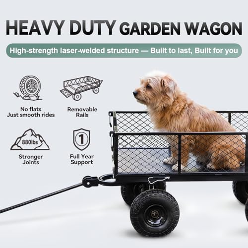 880lb Garden Wagon Steel Utility Cart Solid Wheels - size: 880LBS Cart