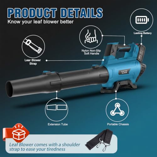 Electric Leaf Blower Cordless with 2 x 6.0 Ah Batteries and Charger - color: Dark-blue