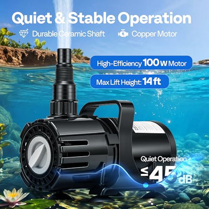 VIVOHOME 100W Pond Pump, 700-1800GPH Adjustable Flow Submersible Water Pump - size: 700-1800GPH