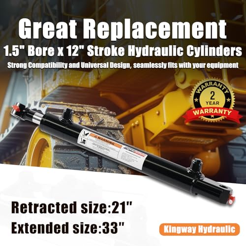 KINGWAY Double Acting Hydraulic Cylinder 1.5"Borex12"Stroke, 3000 PSI SAE#6 - size: 1.5”x12"