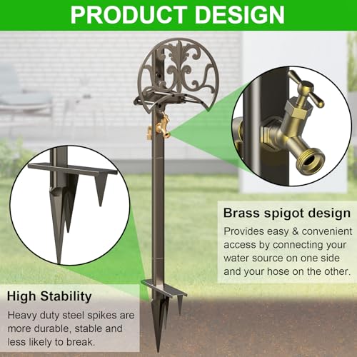GOFORWILD Hose Stand with Brass Faucet, Holds 150 ft 5/8-in Hose