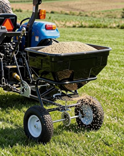 125 LBS Tow Behind Broadcast Spreader, 9.8FT Spread