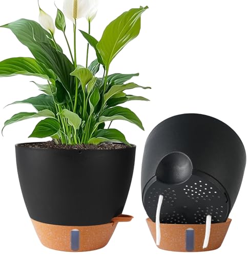 2 Pack 10 inch Plant Pots, Plastic Self Watering Planters - color: Black, size: 10 inches