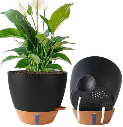 2 Pack 10 inch Plant Pots, Plastic Self Watering Planters - color: Black, size: 10 inches
