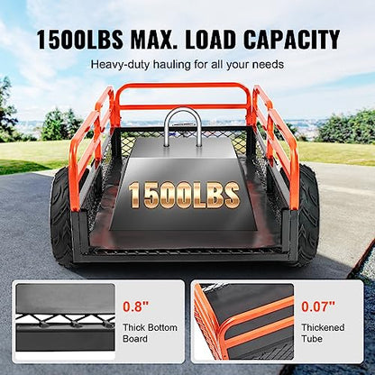 VEVOR ATV UTV Trailer Tow Behind Dump Cart - color: Orange+black
