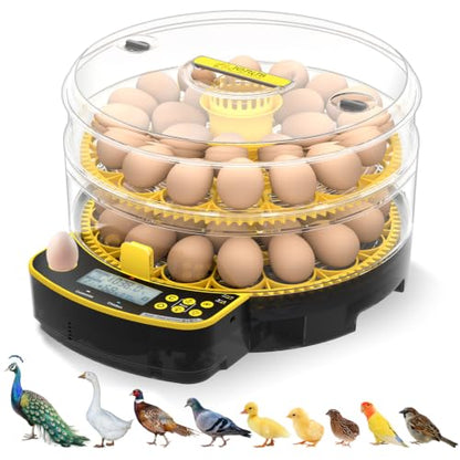 JUJOJB 48 Egg Incubator for Hatching Eggs, Double-Layer Auto Turner & Temp - color: Yellow