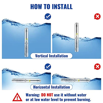 VEVOR Deep Well Submersible Pump 1 HP 230V/60Hz 37 GPM Flow 207 ft Head - style: 1HP/230V