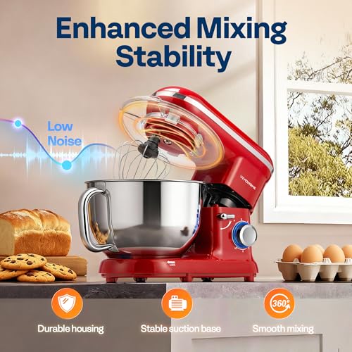 VIVOHOME Stand Mixer, 6-Quart Tilt-Head Kitchen Mixer with Bowl, Red - color: Bright Red