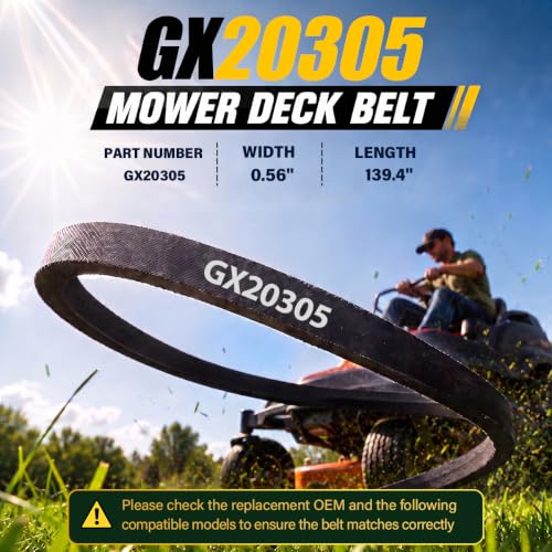 GX20305 Mower Deck Belt 0.56" x 139.4" Replacement for John Deere - size: GX20305