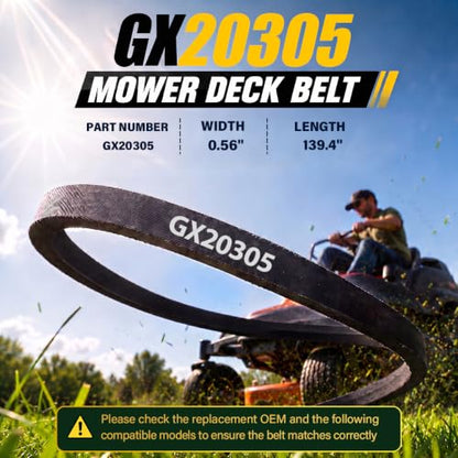GX20305 Mower Deck Belt 0.56" x 139.4" Replacement for John Deere - size: GX20305