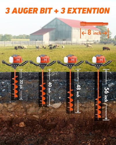 NEO-TEC 72CC Post Hole Digger Gas Powered, 2-Stroke Earth Auger Hole Digger - size: 72CC+6"+8"+10"+3 Extension