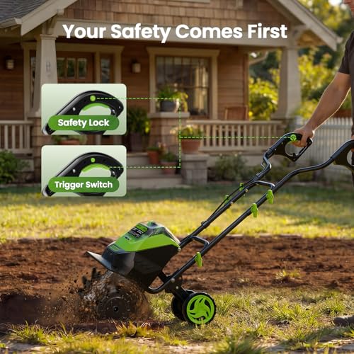 40V Cordless Electric Tiller for Soil Cultivation with 2×4.0Ah Batteries