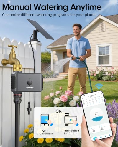 Insoma Solar WiFi Water Timer for Garden, 365-Day Power, Brass Inlet - size: 1 Zone-Solar