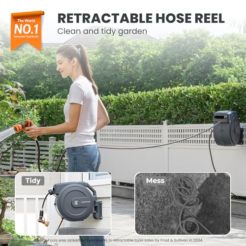 Giraffe Tools Retractable Garden Hose Reel 5/8" 90FT Metal Bracket - size: 5/8''90ft Metal Bracket