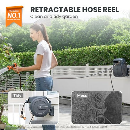 Giraffe Tools Retractable Garden Hose Reel 5/8" 90FT Metal Bracket - size: 5/8''90ft Metal Bracket