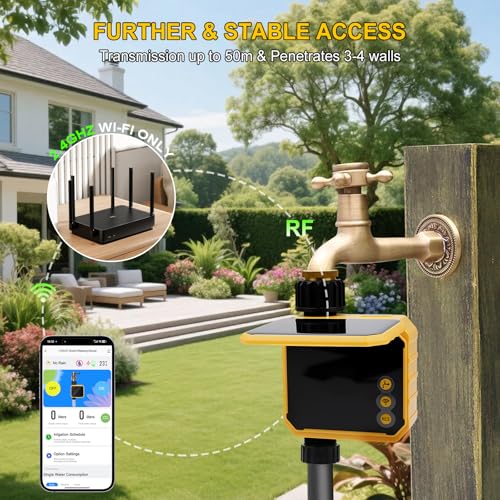 WiFi Water Timer, Smart Solar Irrigation Controller, Programmable Sprinkler Timer with Rain Delay & Manual Override, for Garden, Lawn & Yard Drip System