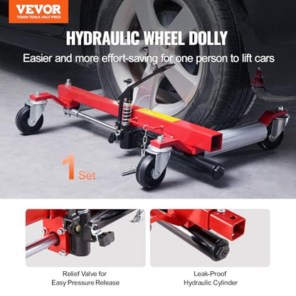 VEVOR Wheel Dolly - Max Capacity 1500 Lbs, Car Jack Dolly Lifter with 360 Rotatable Wheels, Heavy Duty Vehicle Positioning Hydraulic Tire Jack, for Vehicle Repair and Moving