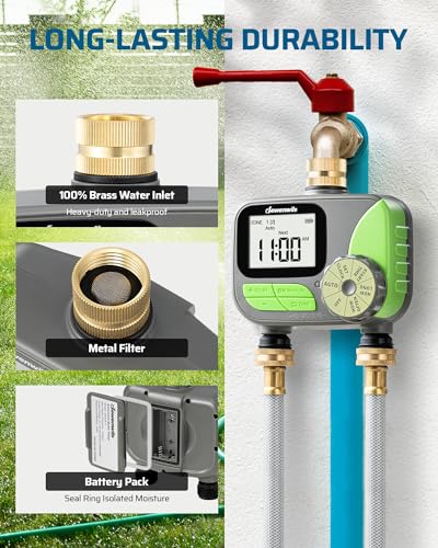 DEWENWILS 2-Zone Outdoor Hose Timer, Rain Delay & Manual Control for Lawn - color: 2 Zone - Gray&green