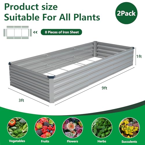 Vengarus 2PCS 9x3x1ft Galvanized Raised Garden Beds Kit,Planter Box Silver - color: Silver, size: 9x3x1FT(2PCS)