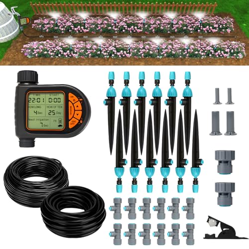 Drip Irrigation System with Sprinkler Timer 1/2" 1/4" Irrigation Tubing - size: 120FT