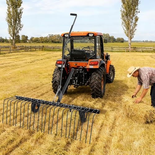 60 Inch Tow Behind Lawn Dethatcher, Tow Behind Steel Pine Straw Rake - color: Black