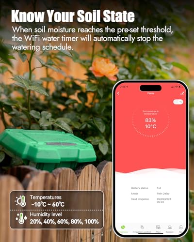 RAINPOINT WiFi Water Timer with WiFi Soil Moisture Sensor, WiFi Hose Timer for Lawn,WiFi Sprinkler Controller via APP/Voice Control,Automatic Watering System
