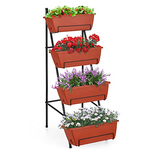 Raised Garden Bed with Legs 4 Tier Vertical Herb Garden Planter, Brick Red - color: Brick Red