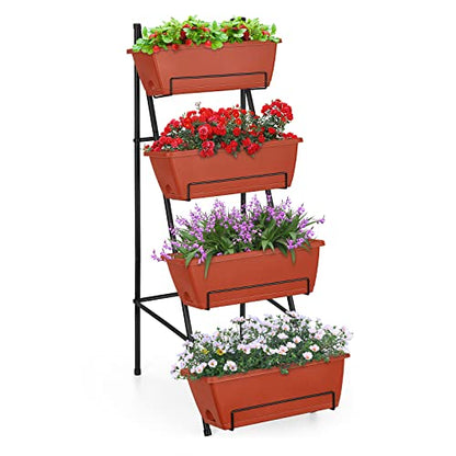 Raised Garden Bed with Legs 4 Tier Vertical Herb Garden Planter, Brick Red - color: Brick Red