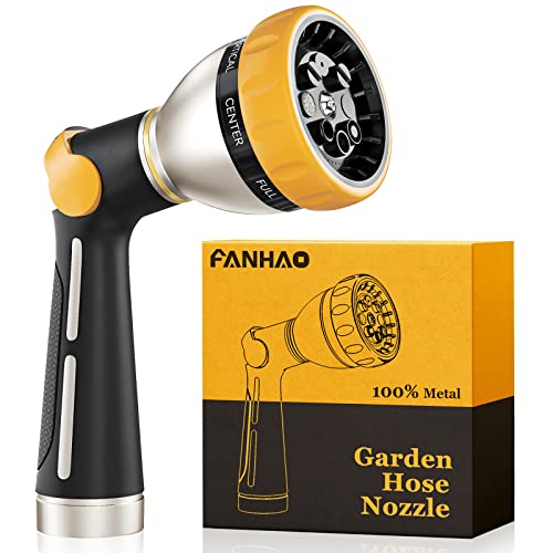 FANHAO Thumb Control Garden Hose Nozzle Heavy Duty Metal, 8 Spray Patterns - color: Black & Yellow, size: Multi-Pattern