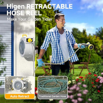 Retractable Garden Hose Reel, Water Hose Reel with 10 Pattern Metal Nozzle