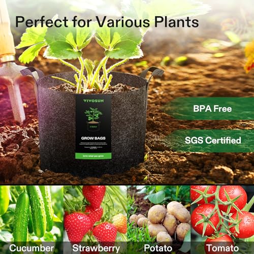 VIVOSUN 5-Pack 2 Gallon Plant Grow Bags Fabric Pots with Handles - color: Black, size: 2 Gallons