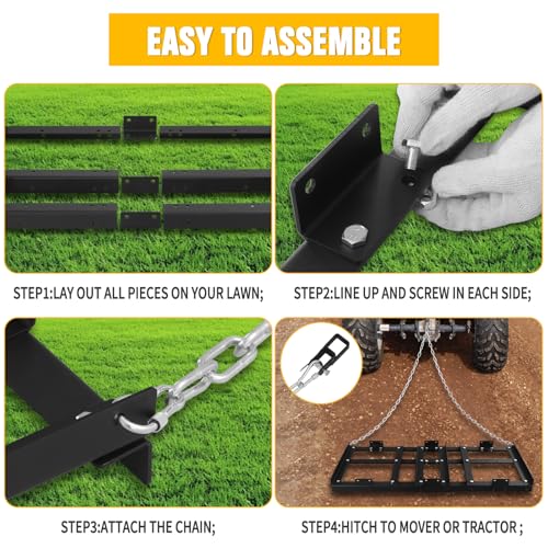 4FT Heavy Duty Drag Harrow Driveway Grader Power Rake - size: 4FT
