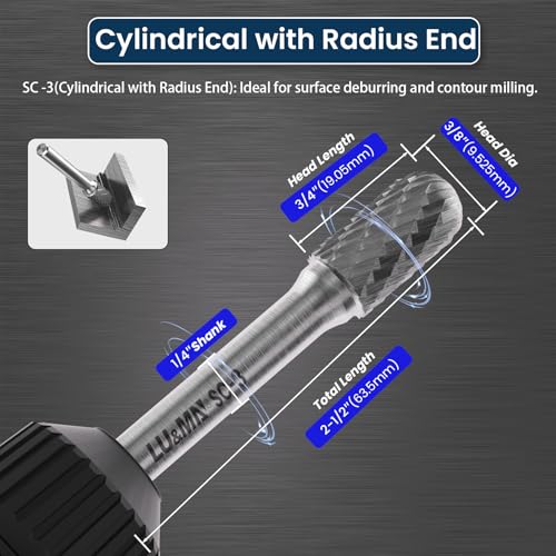 LU&MN SC-3 Tungsten Carbide Burr, 3/8" Head 1/4" Shank, 1 Pc - size: SC-3