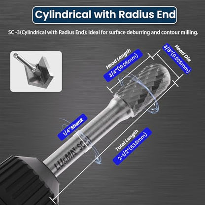 LU&MN SC-3 Tungsten Carbide Burr, 3/8" Head 1/4" Shank, 1 Pc - size: SC-3