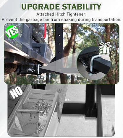 ELITEWILL New Trash Can Hauler Hitch Trash Can Transporter,Wheeled Garbage Can Towing Carrier Fit for Truck Auto Car SUV Golf Cart ATV UTV with 2" Receiver