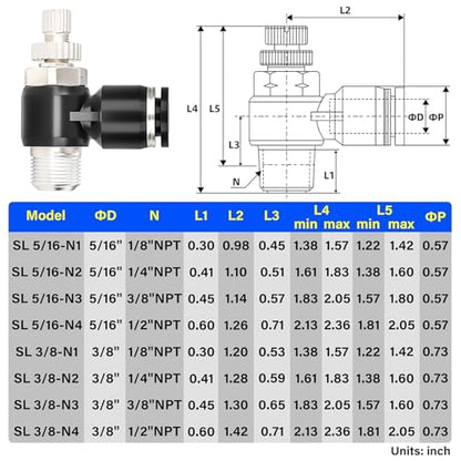 TAILONZ 3/8" x 1/4" NPT SL-3/8-N2 Elbow Flow Control Valve 3pcs - size: 3/8"OD1/4"NPT
