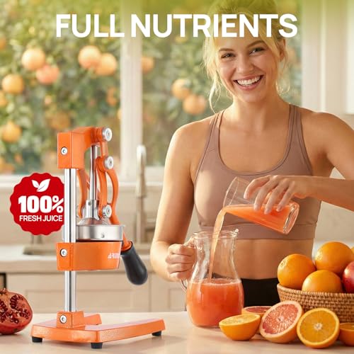 Cast Iron Juicer, Heavy Duty Manual Citrus Juicer - color: Orange