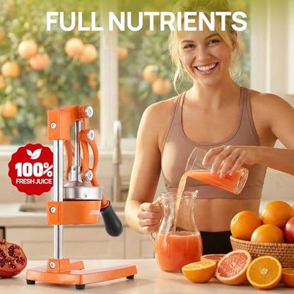 Cast Iron Juicer, Heavy Duty Manual Citrus Juicer - color: Orange