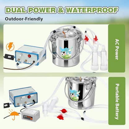 Upgraded 2-in-1 Goat Milking Machine 7L, Vacuum Pulsation Milker