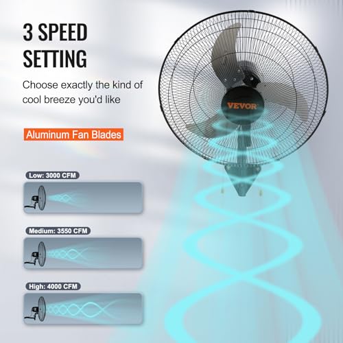 VEVOR Wall Mount Fan, 2 PCS 18 inch Oscillating, 3-speed High Velocity Max. 4000 CFM Industrial Wall Fan for Indoor, Commercial, Residential, Warehouse, Greenhouse, Workshop, Basement, Garage,Black - size: 18 Inch 2 Pack, style: Oscillating