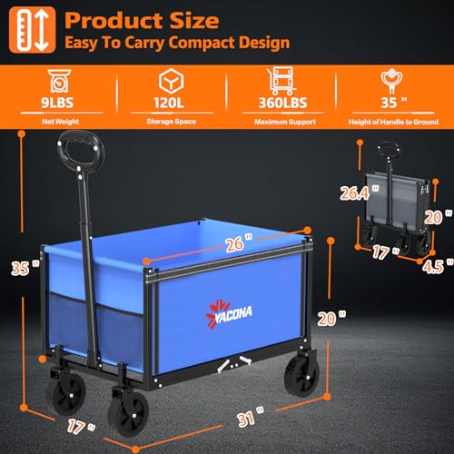Semoprus 3 in 1 Wagons Carts Foldable,360LBS Beach Cart with Sturdy Wheels - color: Blue