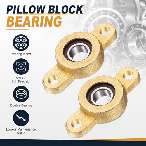 uxcell 2Pcs TF08 Pillow Block Bearings 8mm Bore, Copper Housing, ABEC 3 - size: TF08(8mm Shaft)