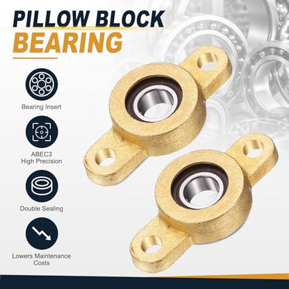 uxcell 2Pcs TF08 Pillow Block Bearings 8mm Bore, Copper Housing, ABEC 3 - size: TF08(8mm Shaft)