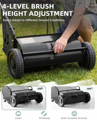Push Lawn Sweeper, 27.5 in Yard Sweeper with 6 cu ft Bag - color: Black, size: 27.5 in