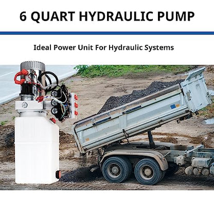 Hydraulic Pump 6 Way 6 Quart Hydraulic Power Unit 1.6-3KW Hydraulic Lift DC 12V 3200 PSI Double Phase Electric Hydraulic Car Lift Pump for Car Lifting Platforms - size: 6 Quart & 12V
