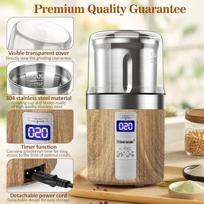 COOL KNIGHT Electric Herb Grinder Spcie Grinder with Timer & Removable Bowl