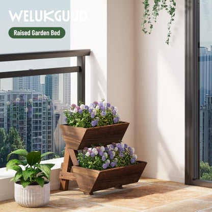 2-Tier Vertical Wooden Raised Garden Bed, Garden Planter Box,Carbonized - color: Carbonized, size: 2-Tier Small